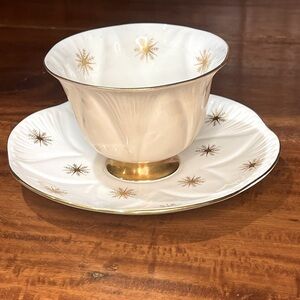 Vintage Shelley teacup and saucer set in "Snowflake" pattern